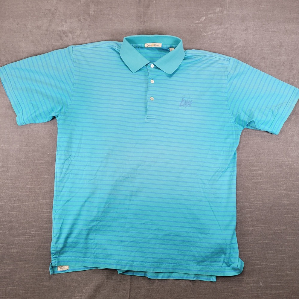 Peter Millar Mens Polo Shirt Medium Blue Striped Wild Dunes Mercerized Cotton